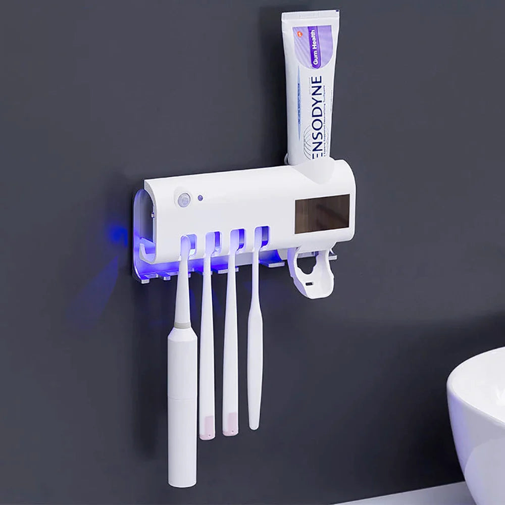 Toothbrush holder with Automatic Toothpaste Dispenser and UV light Sterilizer  Cleaner.