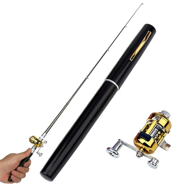 Portable Pocket Telescopic Mini Fishing Pole Pen Shape Folded Fishing Rod with Reel Wheel