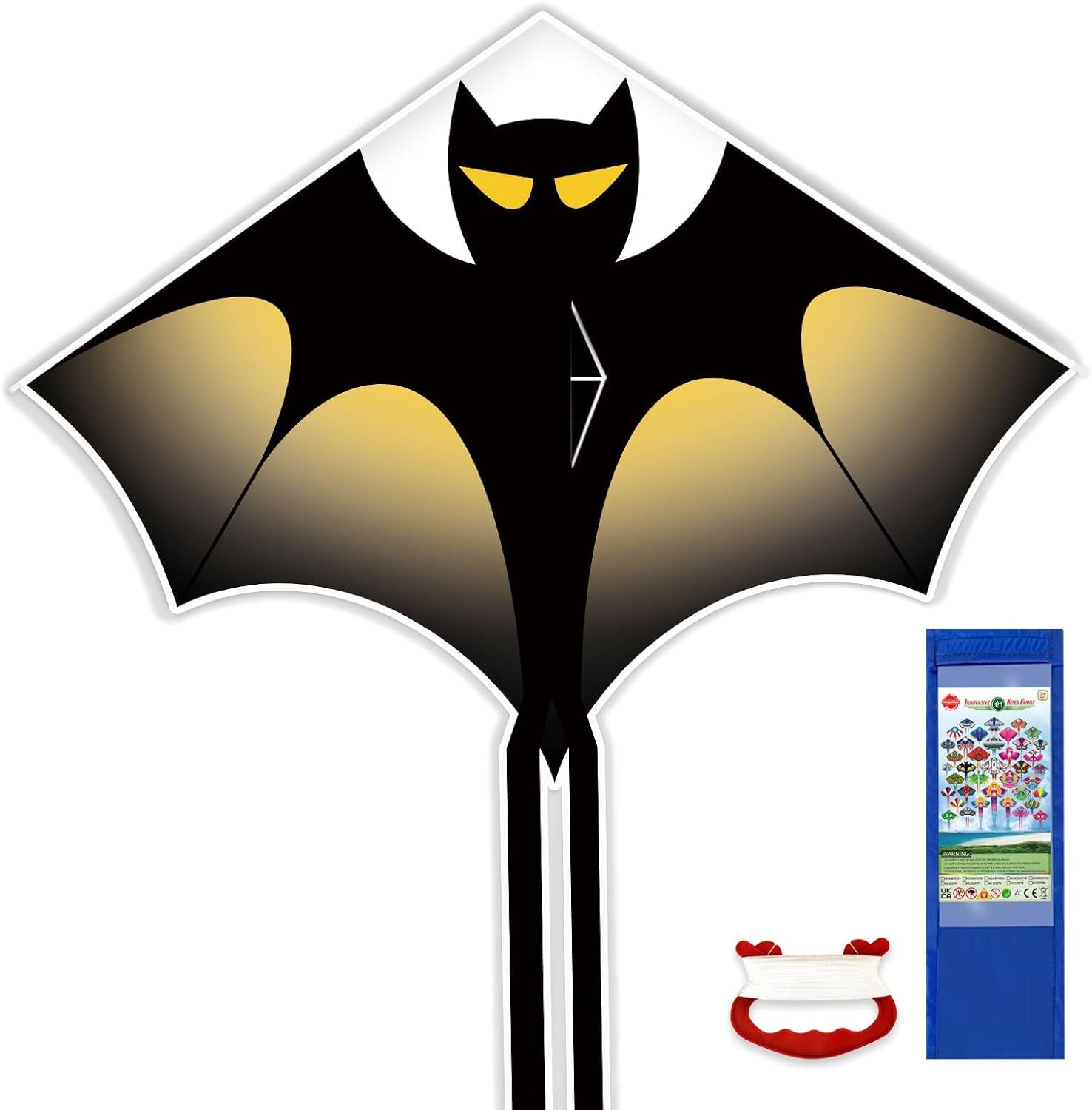 “Easy-to-fly kite, designed for kids and adults, age 4 and up. Each kite comes with a kite string and handle.