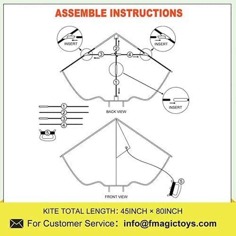 “Easy-to-fly kite, designed for kids and adults, age 4 and up. Each kite comes with a kite string and handle.