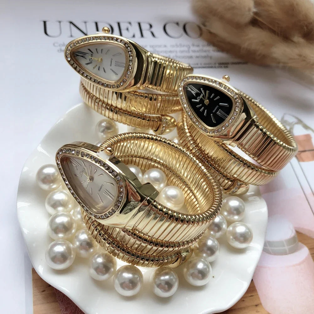 New Women Luxury Brand Watch Snake Quartz Ladies Gold Watch Diamond Wristwatch Female Fashion Bracelet Watches Clock Reloj Mujer