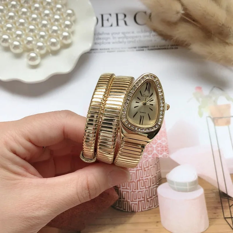 New Women Luxury Brand Watch Snake Quartz Ladies Gold Watch Diamond Wristwatch Female Fashion Bracelet Watches Clock Reloj Mujer