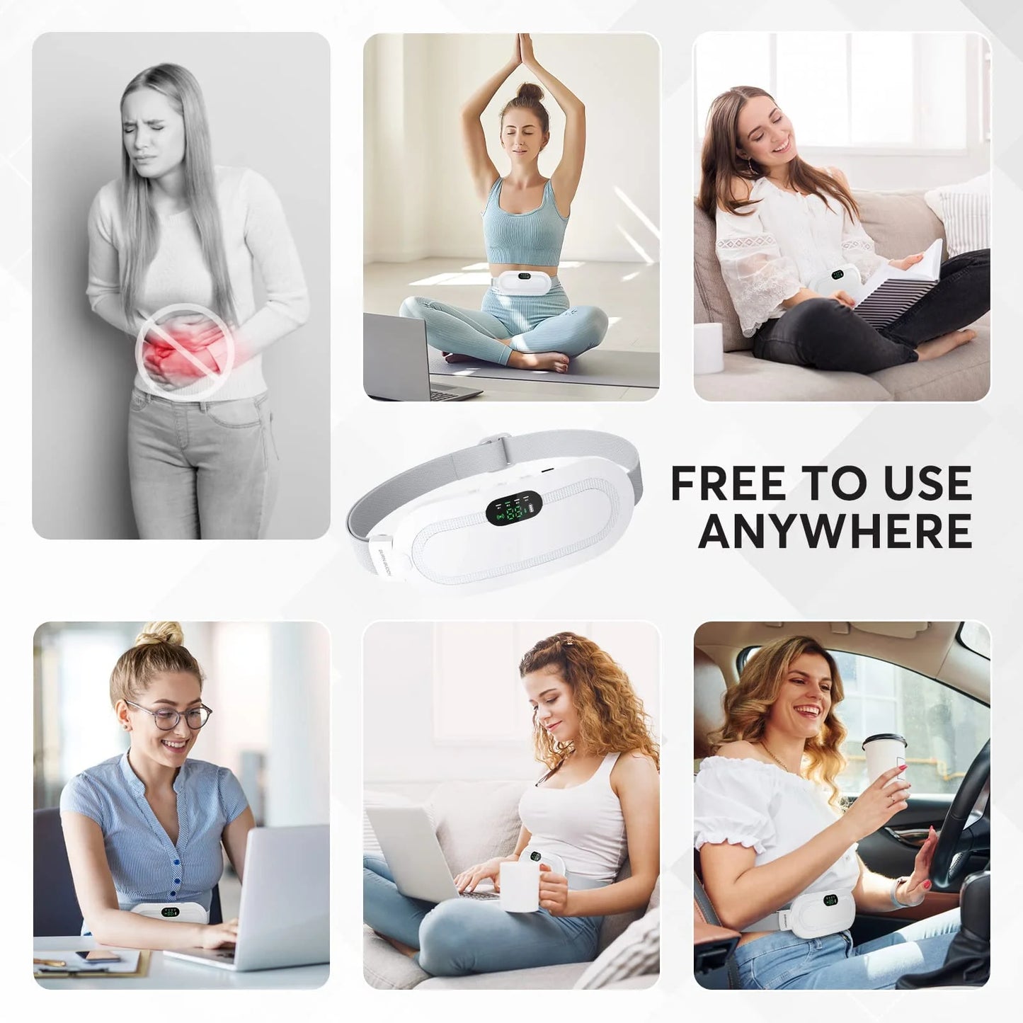 Portable heating pad works great  for Menstrual cramps, 3 Massage Modes Makes a great gift for Women & young ladies. One of those gifts that keeps on giving.