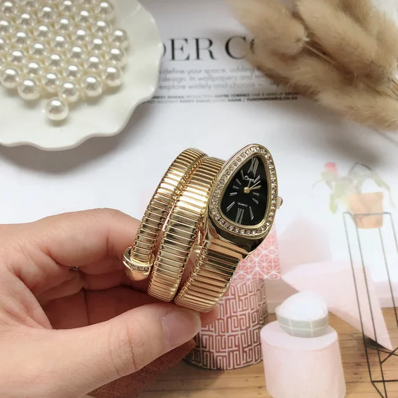 New Women Luxury Brand Watch Snake Quartz Ladies Gold Watch Diamond Wristwatch Female Fashion Bracelet Watches Clock Reloj Mujer