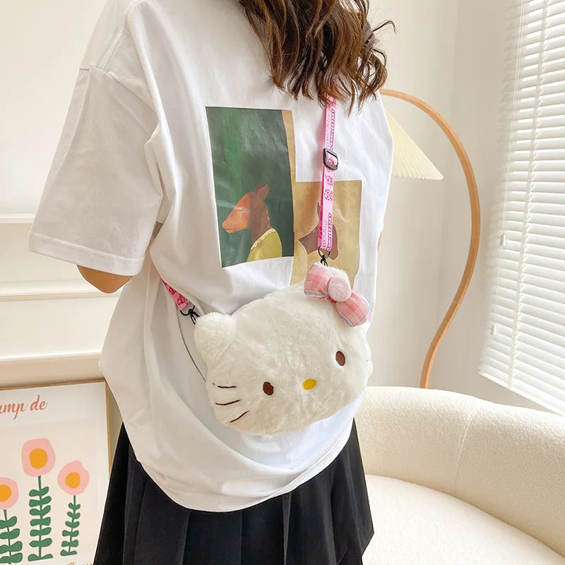 Hello Kitty Plush Bag Cartoon Cute Cat Crossbody Backpack Women Ins Plush Doll Bag New Personalized One Shoulder Storage Bag