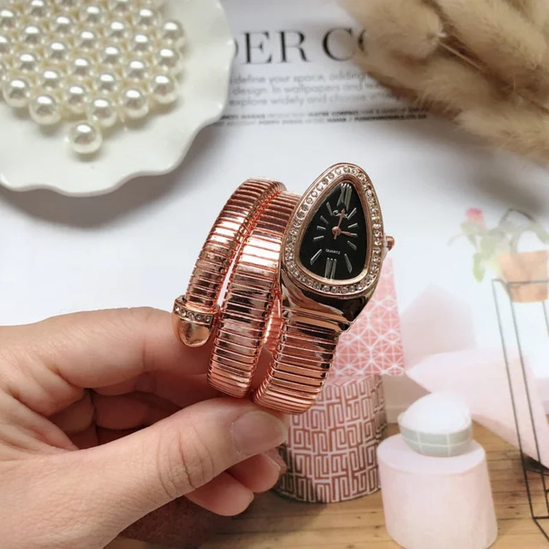 New Women Luxury Brand Watch Snake Quartz Ladies Gold Watch Diamond Wristwatch Female Fashion Bracelet Watches Clock Reloj Mujer