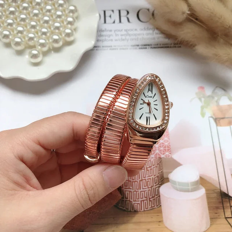 New Women Luxury Brand Watch Snake Quartz Ladies Gold Watch Diamond Wristwatch Female Fashion Bracelet Watches Clock Reloj Mujer