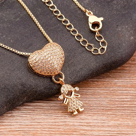 New Design 9 Styles Luxury Copper Zircon Boy Girl Heart Pendant Women Zircon Necklaces Chain Jewelry Charm Mother'S Day Gift