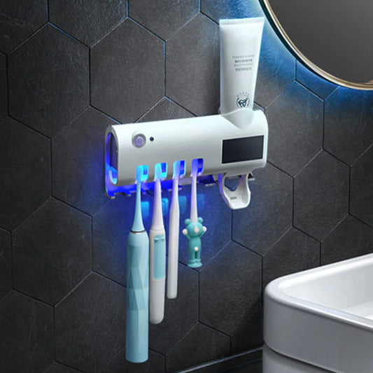 Toothbrush holder with Automatic Toothpaste Dispenser and UV light Sterilizer  Cleaner.