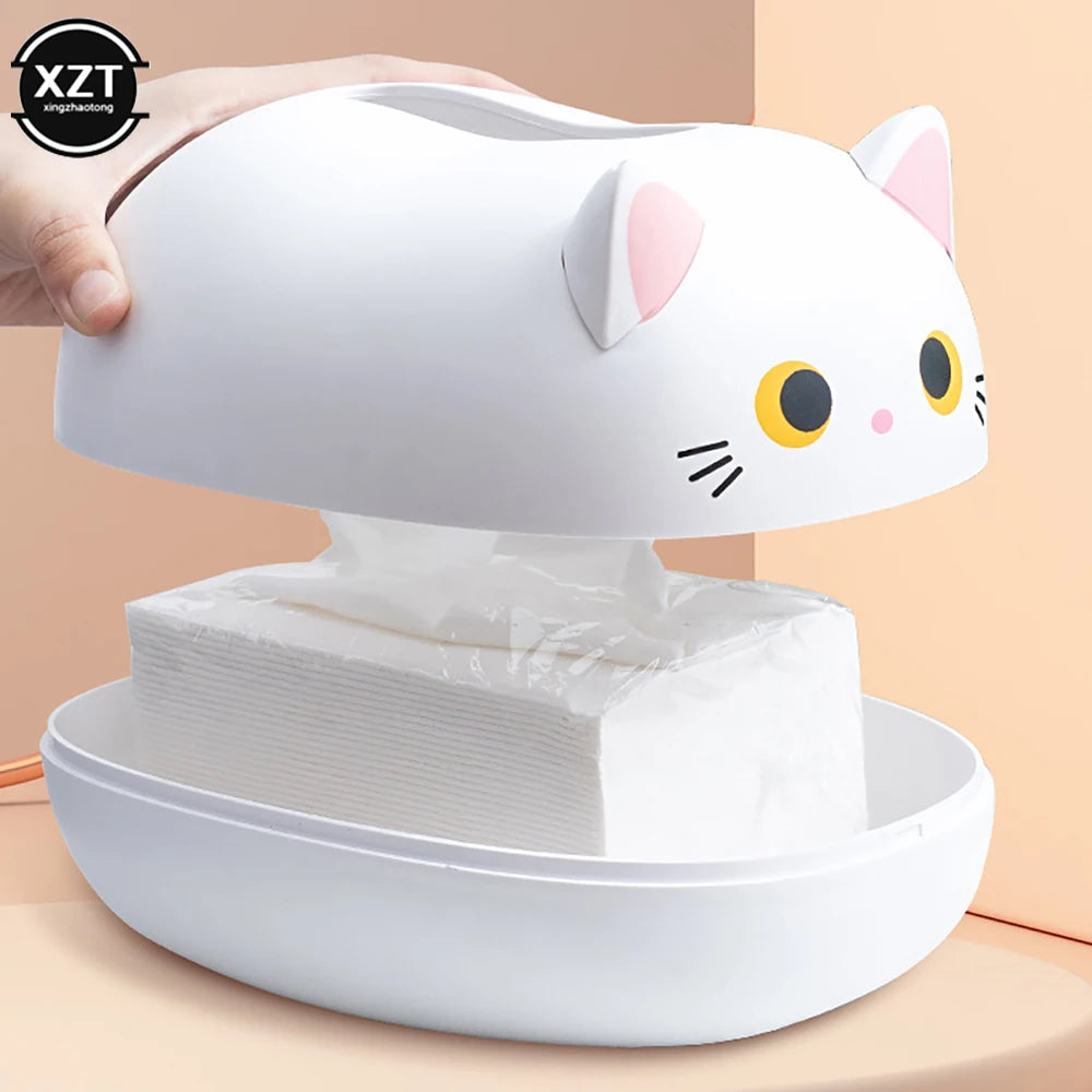 Kawaii Cat Tissue Box Fat Doodle Kitchen Tissue Storage WC Paper Container Desktop Toilet Paper Shelf Rural Home Decoration