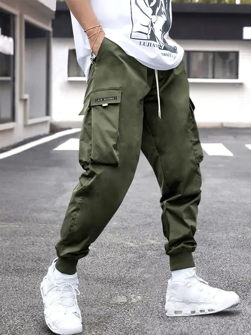 Men'S Plain Patched Pocket Drawstring Waist Cargo Pants, Loose Casual Jogger Trousers, Pants for Men, Men'S Pants, Father'S Day Gift, Going Out Outfit