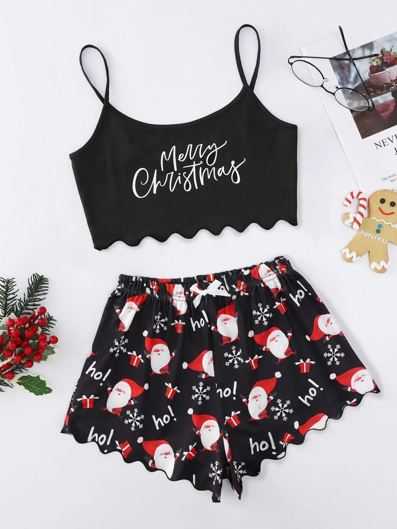 Women's Summer Matching Pajama Set, Chic Cartoon Print Sleeveless Cami Top, Casual Elegance Lounge Sets, Womenswear Pjs