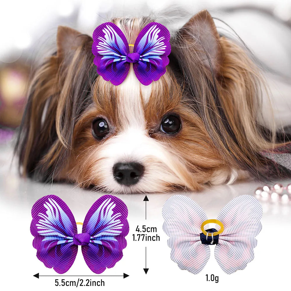 20PCS New Pet Puppy Dog Cat Hair Bows Beautiful Butterfly Bows Pet Dog Grooming Hair Accessory Topknot Pet Supplies