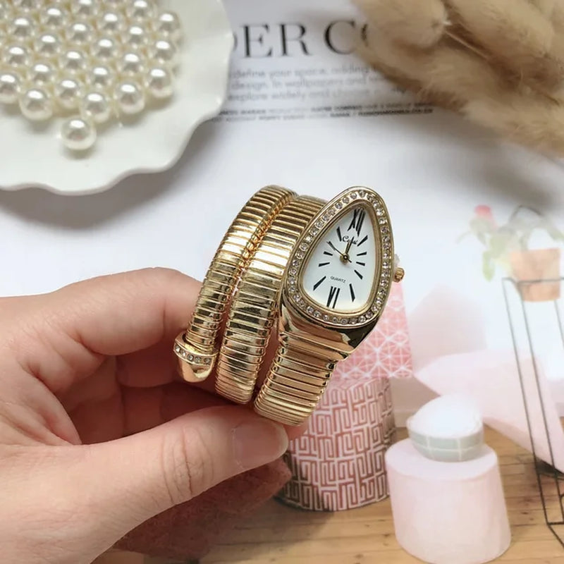 New Women Luxury Brand Watch Snake Quartz Ladies Gold Watch Diamond Wristwatch Female Fashion Bracelet Watches Clock Reloj Mujer