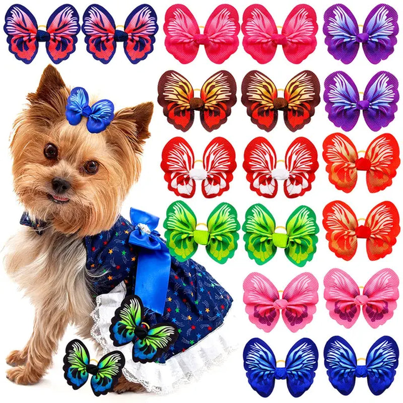 20PCS New Pet Puppy Dog Cat Hair Bows Beautiful Butterfly Bows Pet Dog Grooming Hair Accessory Topknot Pet Supplies