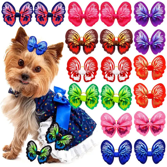 20PCS New Pet Puppy Dog Cat Hair Bows Beautiful Butterfly Bows Pet Dog Grooming Hair Accessory Topknot Pet Supplies