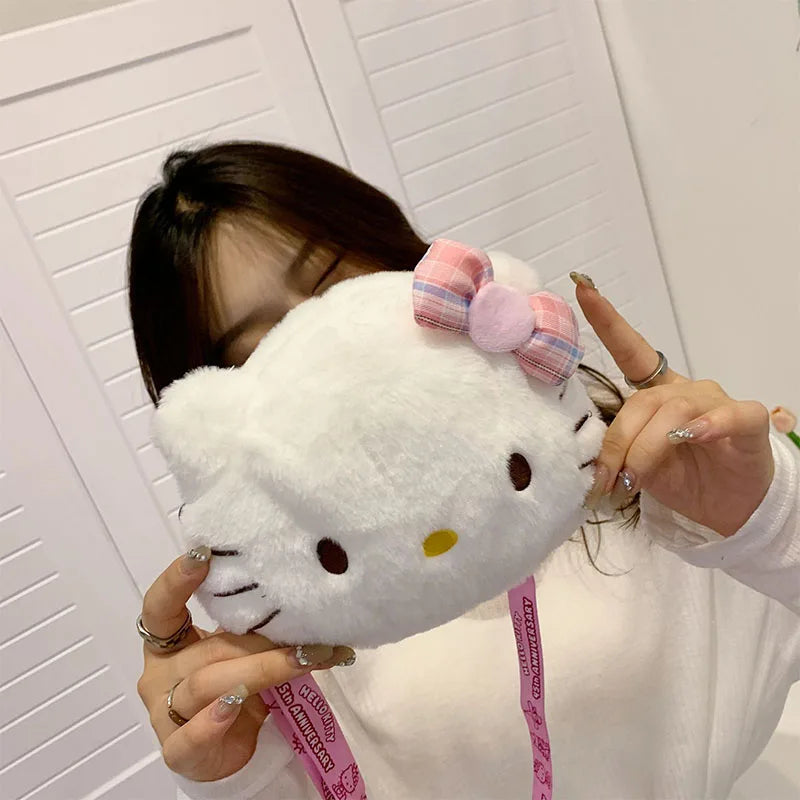 Hello Kitty Plush Bag Cartoon Cute Cat Crossbody Backpack Women Ins Plush Doll Bag New Personalized One Shoulder Storage Bag