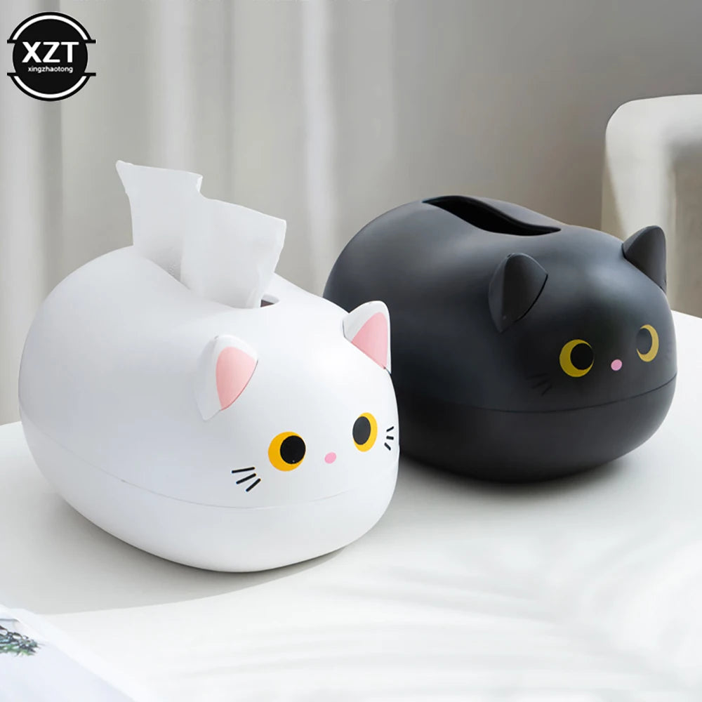 Kawaii Cat Tissue Box Fat Doodle Kitchen Tissue Storage WC Paper Container Desktop Toilet Paper Shelf Rural Home Decoration