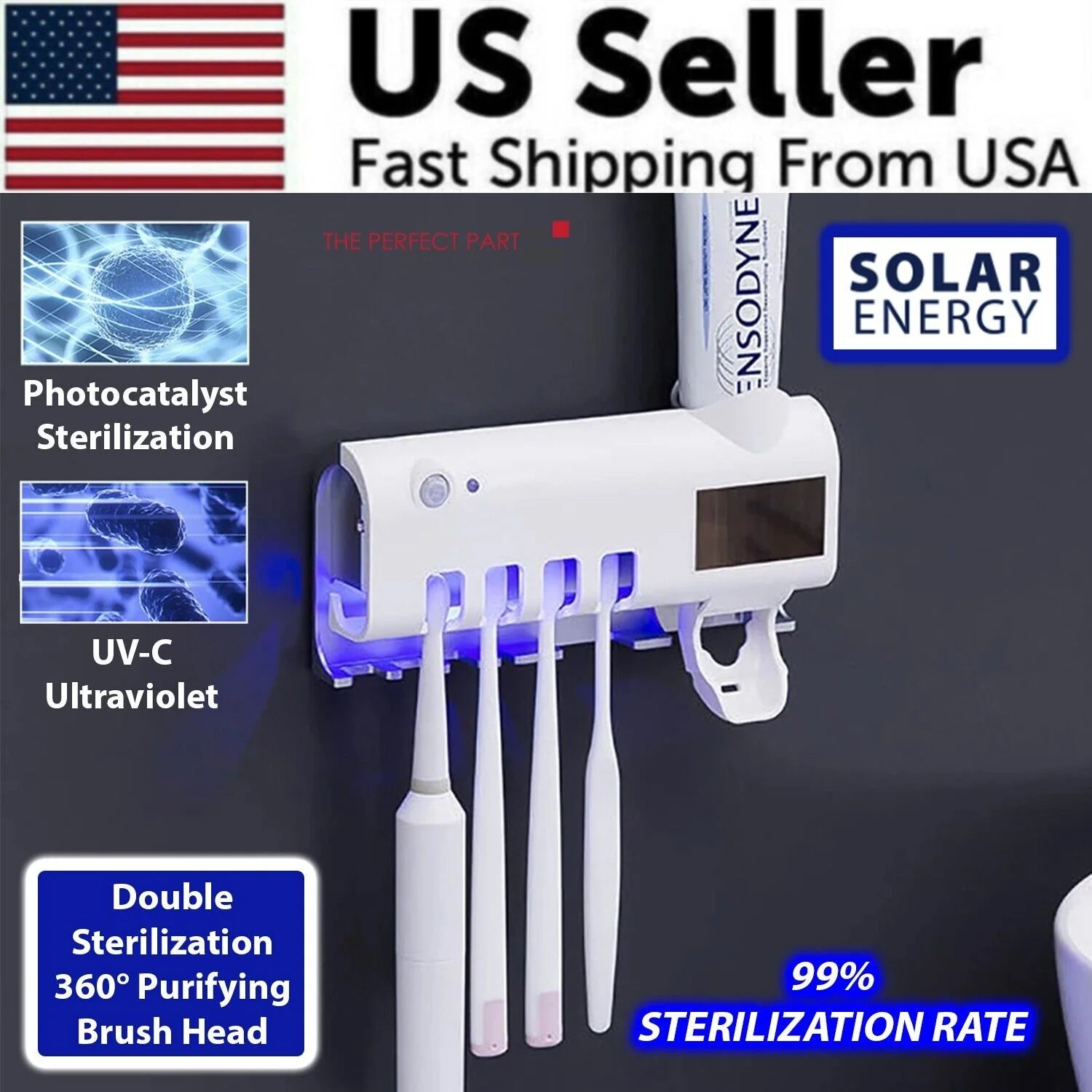 Toothbrush holder with Automatic Toothpaste Dispenser and UV light Sterilizer  Cleaner.