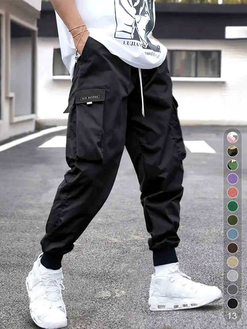 Men'S Plain Patched Pocket Drawstring Waist Cargo Pants, Loose Casual Jogger Trousers, Pants for Men, Men'S Pants, Father'S Day Gift, Going Out Outfit