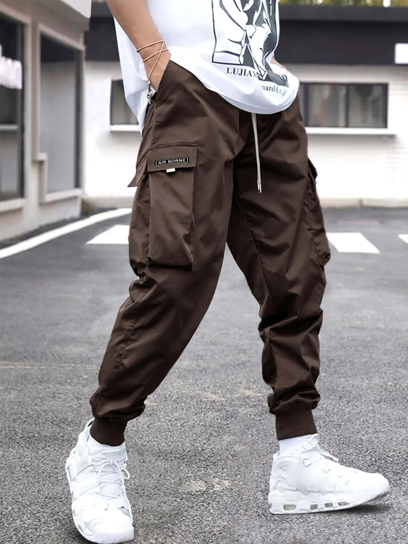 Men'S Plain Patched Pocket Drawstring Waist Cargo Pants, Loose Casual Jogger Trousers, Pants for Men, Men'S Pants, Father'S Day Gift, Going Out Outfit